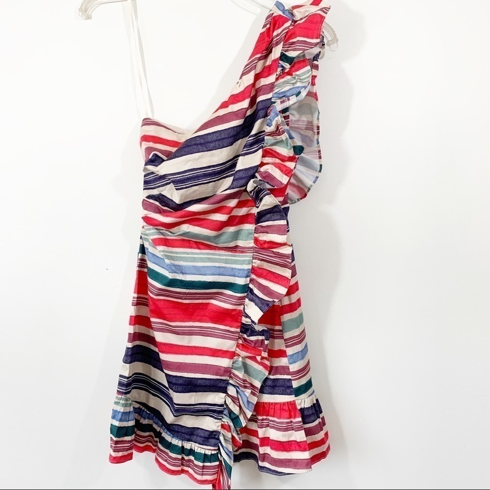 NWT Red Carter Red Zapatista One Shoulder Striped Ruffle Dress
